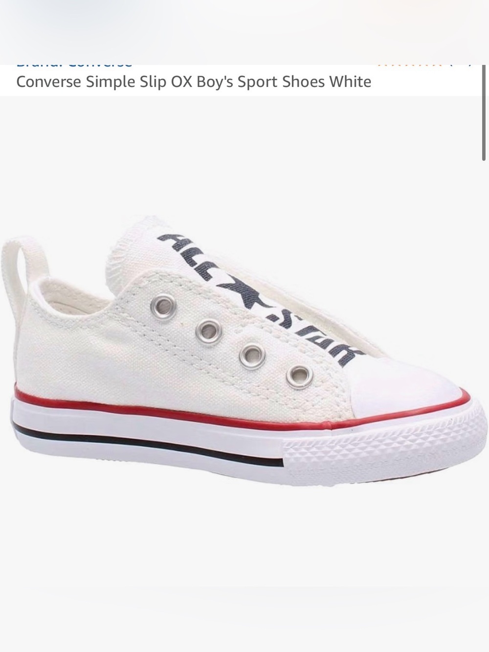 Converse Kids White Canvas Slip-On Sneakers with Red & Black Trim